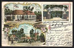 Lithographie Berlin-Reinickendorf, Gesellschaftsgarten V. Reinhold Kuhrmann, Strassenbahn  - Reinickendorf