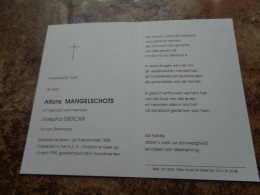 Doodsprentje/Bidprentje  Alfons MANGELSCHOTS   Balen 1929-1995 Geel  (Echtg J. Dierckx) - Religion & Esotericism