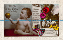 R039934 Greetings. With Love For Dear Babys Birthday. Baby. Swans. RP. 1933 - World