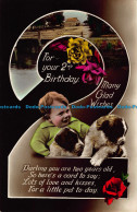 R039936 Greeting Postcard. Fot Your 2nd Birthday. Many Glad Wishes. Boy With Pup - World