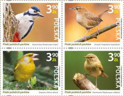 Poland Polen Pologne 2024 Birds Of Parks Set Of 4 Stamps In Block 2x2 MNH - Songbirds & Tree Dwellers