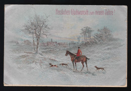 Jagd Zu Pferde Jagdhunde Winter Landschaft Glückwunsch Neues Jahr, 31.12.1908 - Otros & Sin Clasificación