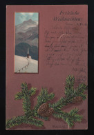 Kirche Schnee Alpen, Sign. Mailick Tannenreisig Zapfen Bruxelles 24.12.1906 - Sonstige & Ohne Zuordnung