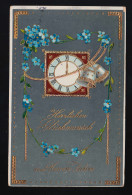 Uhr Gold Glocken Mitternacht Vergissmeinnicht Neujahr, Eilenburg 31.12.1913 - Altri & Non Classificati