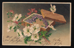 Schachtel Aus Holz Herz Aus Veilchen Blumen Rot Weiß Blüten, Kittlitz 20.1.1908 - Sonstige & Ohne Zuordnung