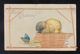 Frohe Ostern, Küken Im Korb Und Schmetterling Weide Flechten, Morsain 24.5.1916 - Sonstige & Ohne Zuordnung