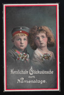 Junge Mädchen Uniform Blumensträuße Reichsfarben Glückwunsch Namenstag 18.6.1917 - Autres & Non Classés