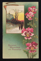 Dorf Idylle Im Winter, Blüten Klee, Glückwunsch Namenstag Düsseldorf 14.7.1908 - Otros & Sin Clasificación