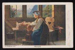 Mutter Wiege Kleinkind, Bauern Stube Tracht, H.Hoffmann Nürnberg 1.8.1925 - Muttertag