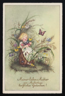 Mädchen Wildblumen Schmetterlinge Sign. Lore K. Muttertag Gedenken, Ungebraucht - Fête Des Mères