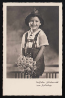 Lachendes Kind In Tracht + Blumen, Herzlichen Glückwunsch Muttertag Ungebraucht  - Día De La Madre