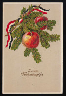 Tannenzweig Äpfel Band In Reichsfarben, Weihnachtsgrüße, Frankenau 24.12.1916 - Sonstige & Ohne Zuordnung