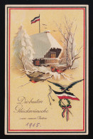 Bauernhaus Schnee Flagge Kranz, Glückwünsche Neues Jahr 1915,  Gelaufen 30.12. - Otros & Sin Clasificación