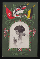 Sein Bild, Frau Fotografie, Fahnen Eichenblätter, Oberwüstegiersdorf 18.11.1915 - Autres & Non Classés
