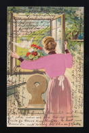 Frau Rosa Samt Jacke öffnet Fenster, Weiße Taube Brief Basel /Bahnpost 23.8.1904 - Sonstige & Ohne Zuordnung