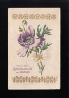 Lila Und Weiße Blumen Wie Gestickt, Glückwunsch Geburtstag, Chambrey 6.3.1913 - Andere & Zonder Classificatie