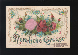 Herzliche Grüße Rote Rosen Von Farbenpracht Umgeben K.B. Bahnpost 10.11.1906 - Otros & Sin Clasificación