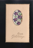 Lila Blüten Gestickt Im Passepartout, Zum Geburtstage Feldpost Dresden 3.5.1943 - Other & Unclassified