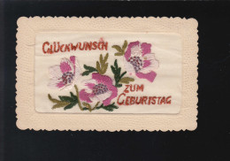 Glückwunsch Zum Geburtstag, Rosa Weiße Blüten Gestickt Feldpost 14.9.1942 - Autres & Non Classés