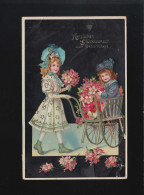 Kinderwagen Mädchen Blumensträuße Glückwunsch Geburtstag, Ludwigsburg 12.12.1912 - Contre La Lumière