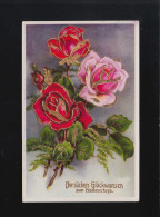 Namenstag Herzlichen Glückwunsch, Rosa Und Rote Rosen Strauß, Gelaufen 18.3.1941 - Hold To Light