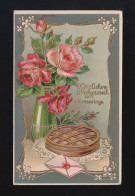 Glückwunsch Namenstag Rosen Kuchen Art Deco Ornamente, München 20.2.1911 - Halt Gegen Das Licht/Durchscheink.