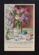 Strauß Tulpen Gedeckte Kaffeetafel Glückwunsch Namenstag, Waldmünchen 26.7.1937 - Contre La Lumière