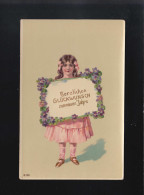 Mädchen Rosa Kleid Tafel Blumen, Glückwunsch Zum Neuen Jahre, Köthen 31.12.1901 - Hold To Light