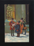 Männer Trio Musiziert Vor Fenster Mit Weihnachtsbaum Im Schnee, Neersen 1.1.1915 - Halt Gegen Das Licht/Durchscheink.