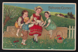 Kinder Sitzen Mit Lämmchen Wiese Ostereier Fröhliche Ostern, Bürgstadt 10.4.1909 - Contraluz