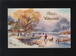 Schlittschuhlaufen Fluss Schlitten Eis Schnee Fröhliche Weihnachten, Ungebraucht - Hold To Light