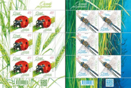 Poland Polen Pologne 2024 Beneficial Insects Ladybug Dragonfly Set Of 2 Sheetlets With Labels MNH - Other & Unclassified