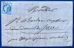 Lettre 24 FEV 1871 De BEDARIEUX Bordeaux N°46Ac (case 11) 20c Bleu Gris Obl GC 412 Pour Le Domaine De JAU Par ESTRAGEL - 1870 Emissione Di Bordeaux