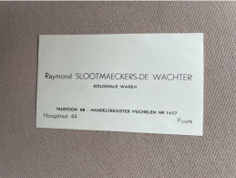 Visitekaartje - Carte Visite / SLOOTMAECKERS - DE WACHTER, Koloniale Waren / Puurs - Tarjetas De Visita