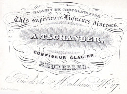 CONFISEUR GLACIER CHOCOLATS FINS A. TSCHANDER Bruxelles Rue De La Madeleine N°27 Carte De Visite Porcelaine C. 1860 - Tarjetas De Visita