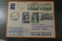 FRANCE LETTRE  Inauguration Service Aérien Hanoï Hong Kong Air France 4 8 1938 - Eerste Vluchten