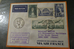 FRANCE LETTRE  Inauguration Service Aérien Hanoï Hong Kong Air France 4 8 1938 - Erst- U. Sonderflugbriefe