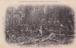 Construction Ligne Chemin Fer Cote Ivoire  1904  Railway Abattage Arbre Bois  Bucherons  Esclaves Coloniaux Slavery - Matériel