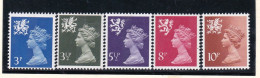 1971 Great Britain, Scotland REGIONAL MACHIN DEFINITIVES, QUEEN ELIZABETH II, 5 Valori MNH** Scozia, Gran Bretagna - Scozia