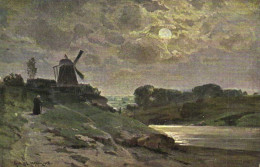 Illustrateur Signé Paysage Moulin à Vent Pionnière  RV - Windmolens