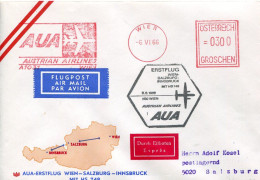 X0446 Austria,circuled Cover With Red Meter Freistempel Wien 1966 Austrian Airlines,Erstflug Wien Salzburg - Macchine Per Obliterare (EMA)