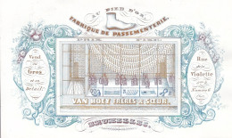 BRUXELLES Fabrique De Passementerie VAN HOEY Frères Et Soeur AU PIED D'OR Carte Porcelaine C. 1860 Format Carte Postale - Cartes De Visite