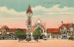 CPA France Colmar La Gare Tram Clocktower - Colmar