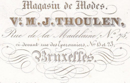 BRUXELLES Magasin De Modes V. THOULEN Rue De La Madeleine 75 Carte De Visite Porcelaine C. 1860 - Visiting Cards