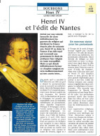 FICHE ATLAS: HENRI IV ET L'EDIT DE NANTES -BOURBONS - Storia