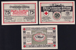 3x Halberstadt: 50, 75 Pfg. + 1 Mark 11.9.1921 - Rotes Kreuz Und Verbände Heimattreuer Oberschlesier - [11] Local Banknote Issues