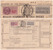 COLIS POSTAUX. BULLETIN D'EXPEDITION AVEC LE N° 155. MAJORATION 0,10. RARE. + 2 TIMBRES FISCAUX  / 6000 - Briefe U. Dokumente