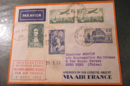 FRANCE LETTRE Inauguration Service Aérien Hanoï Hong Kong Air France 03 8 1938 - Primi Voli