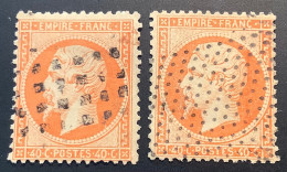 France #23b TB, LES DEUX OBLIT. ROULETTES DE PARIS = GROS POINTS + POINTILLÉS Sur 1862 40c Orange Vif - 1862 Napoléon III