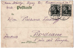 Belle-Époque Vintage Imperial Germany Postcard 2 X 5 Pfennig Stamps 27.02.1910 Leipzig To Bordeaux - Postkarten